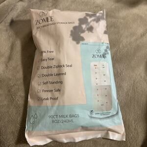 Zomee Breast Milk Storage Bags 8oz – Leakproof Double-Zip Seal - Pack of 90